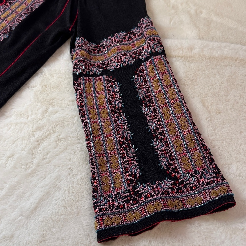DKNY Beaded & Embroidered Silk Boho Peasant Blouse Festival Top, Flare Sleeves - Picture 11 of 16